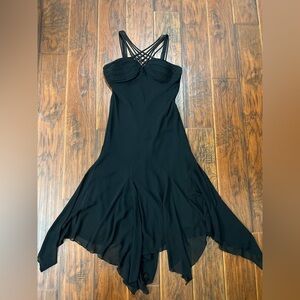 Y2K SL Fashions Black Midi Dress Halter Neck Crisscross Straps